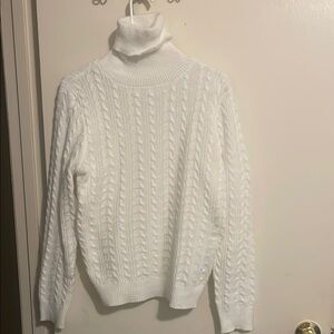 White Cable Knit Turtleneck Sweater